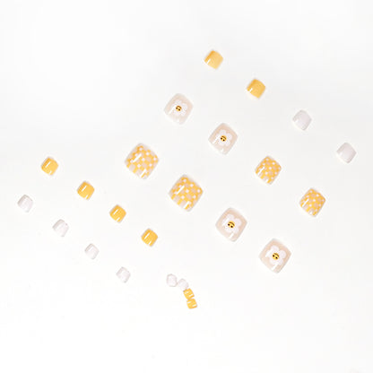 Summer fresh flower yellow plaid foot nail wear nail art finished fake nail nail nail patch removable nail piece｜365nails