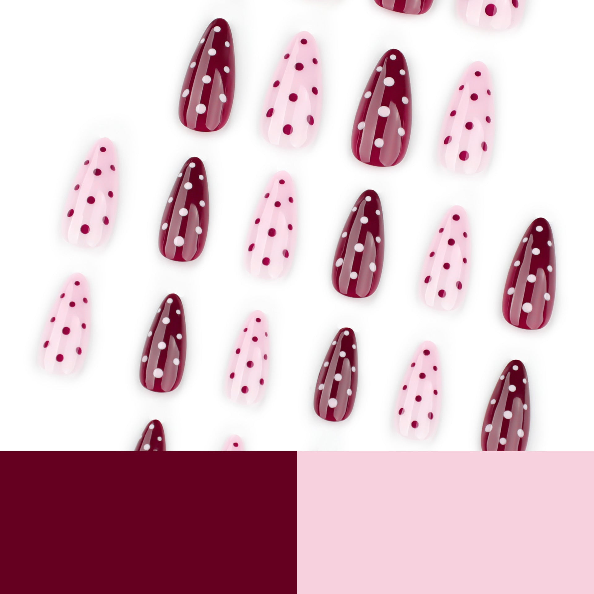Short Almond Red Dot Pink press-on nails