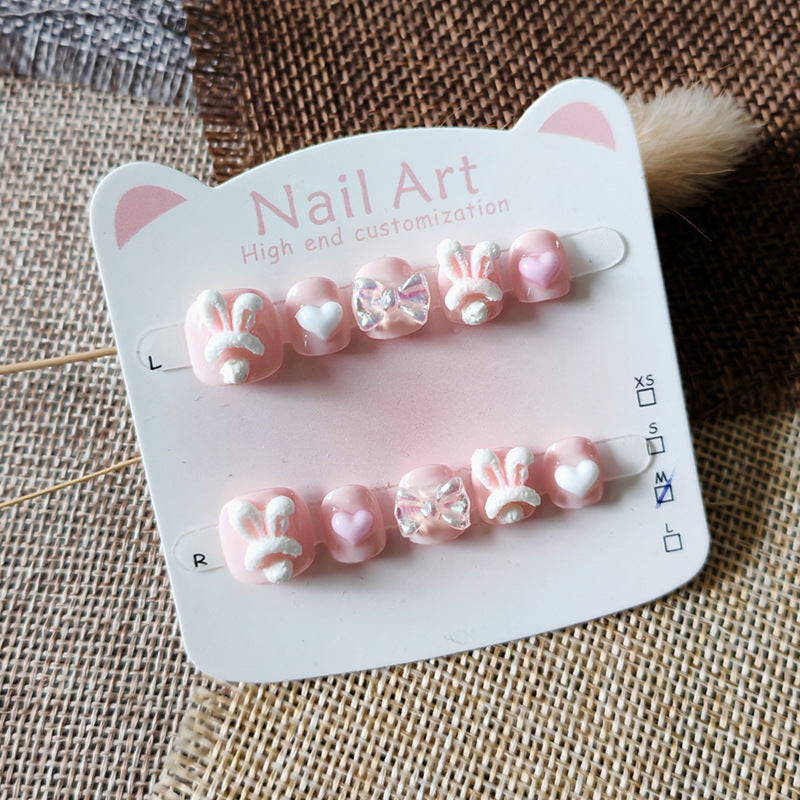 365nails-Pink Bunny Kids Series: "Sweet Bunny Ears" – Short Square Kids Nail Art