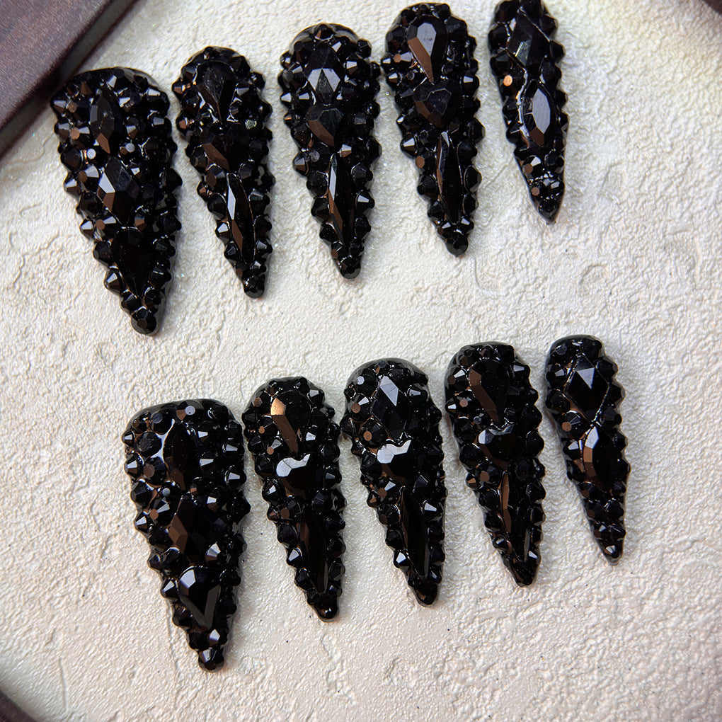 Black Crystal Stiletto Press On Nails