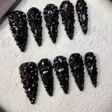 Black Crystal Stiletto Press On Nails