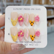 Summer Garden: "Bumblebee Bloom" – Medium Almond Handmade Press On Nails