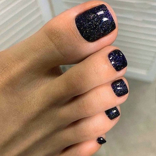 Novos modelos de unhas completas azuis escuras para primavera e verão, unhas postiças femininas doces e descoladas, 24 peças, unhas postiças postiças em caixa, peças para unhas dos pés de pressão ｜ 365nails