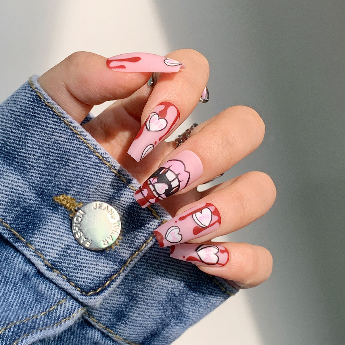 Labios rojos de Spice Girl escarlata, uñas postizas, parches, parches removibles, 365nails