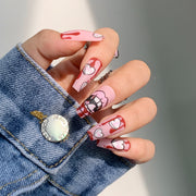 Labios rojos de Spice Girl escarlata, uñas postizas, parches, parches removibles, 365nails