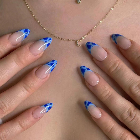 Nail art wholesale blue French leopard print wearable nail removable nail patch press on nail｜365nails