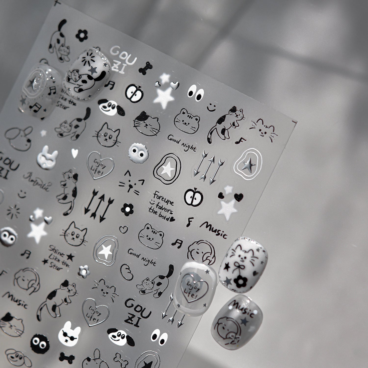 Monochrome Pet Pals – Cool Minimalist Nail Art Set
