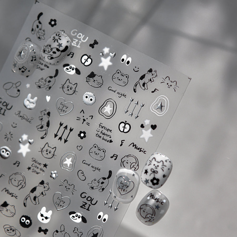Monochrome Pet Pals – Cool Minimalist Nail Art Set