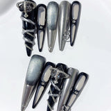Black Silver Mechanical Chrome Gothic Statement Press On Nails