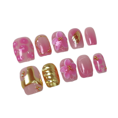 Sweet ice blush nail  3d three-dimensional engraving advanced sense short wear armor pure handmade｜365nails