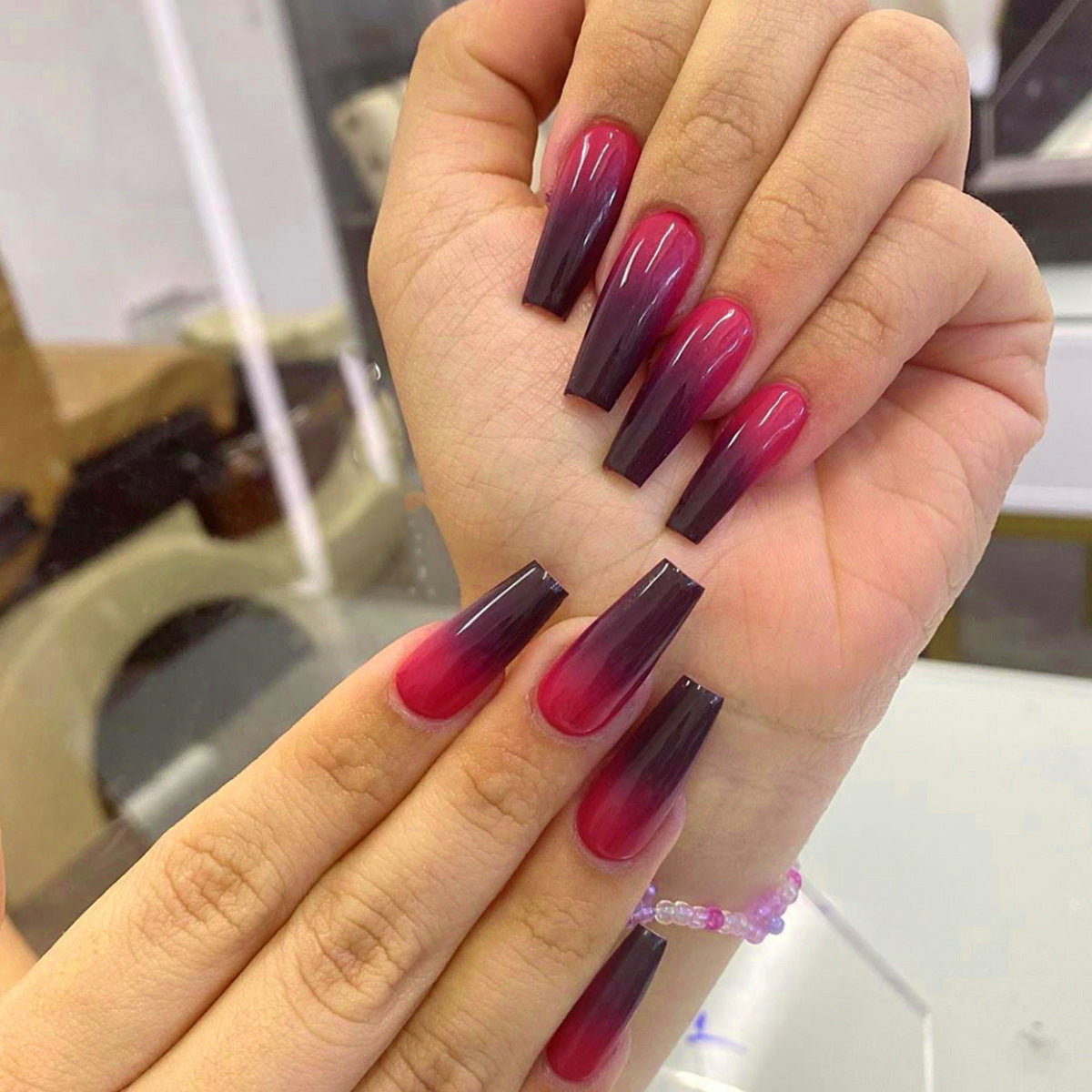 Long Ballet Berry Roxo Preto Mudança Gradual S Wear Nail Art Acabamento Nail Art Patch Removível｜365nails