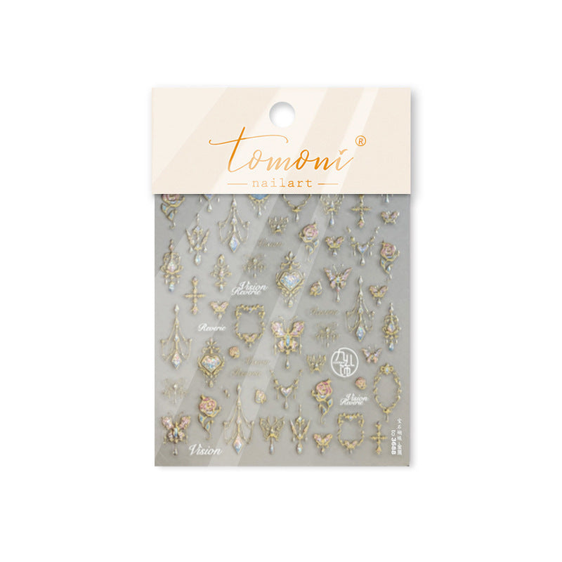 Vintage Gem & Gold Jewelry: "Regal Antique Charm" – 5D Embossed Nail Sticker