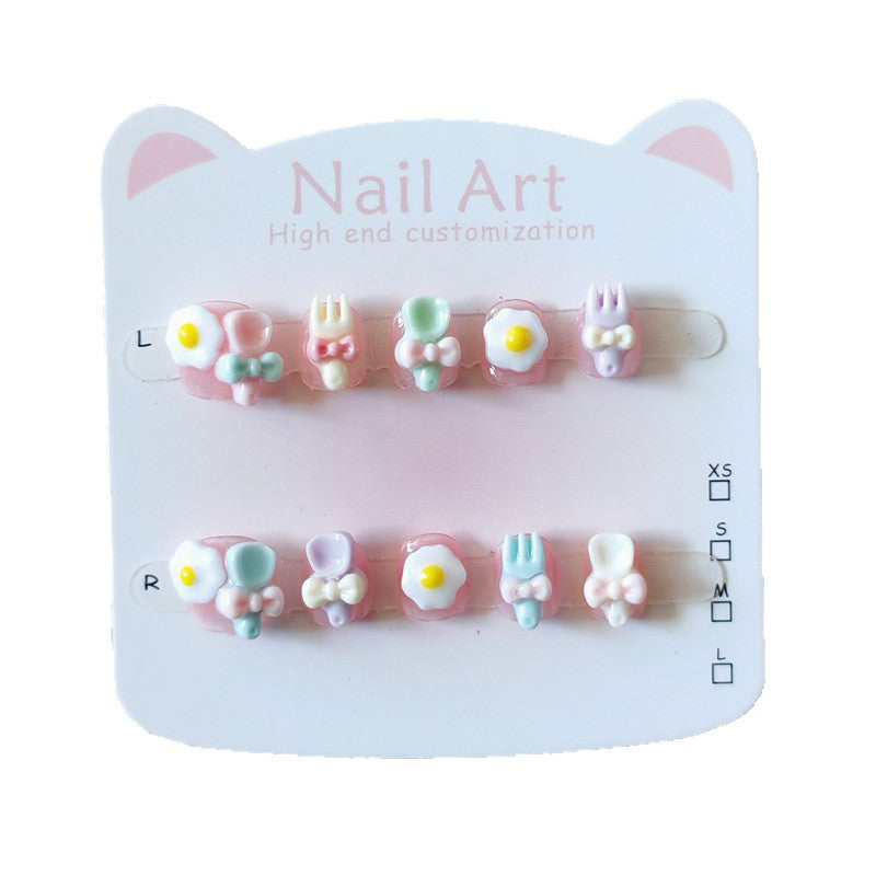 365nails：粉彩兔子花園 — 手工製可愛短款橢圓形穿戴甲（兔子與雛菊圖案）