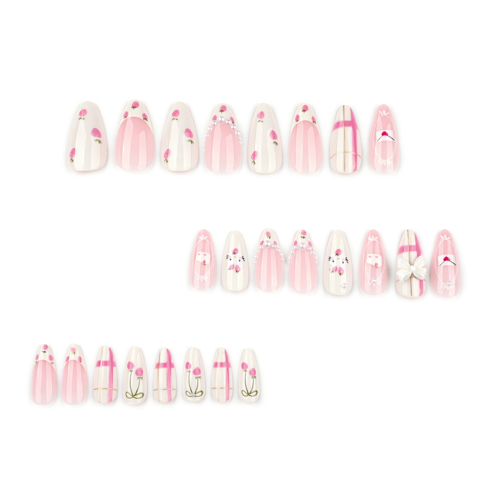 Uñas postizas con diseño de viento para niña, con diseño de almendras, fresas, extraíbles, producto terminado, venta al por mayor | 365nails