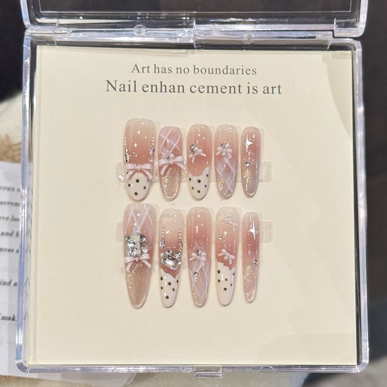 Pink Ribbon Glitter Vintage Sweet Press On Nails