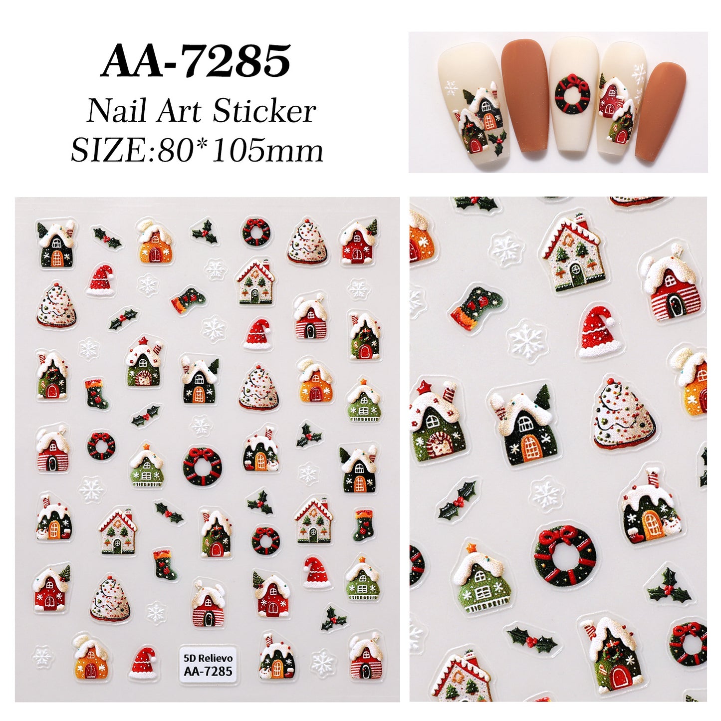 Original Christmas element nail art sticker 5D relief three-dimensional happy Christmas DIY nail sticker jewelry AA