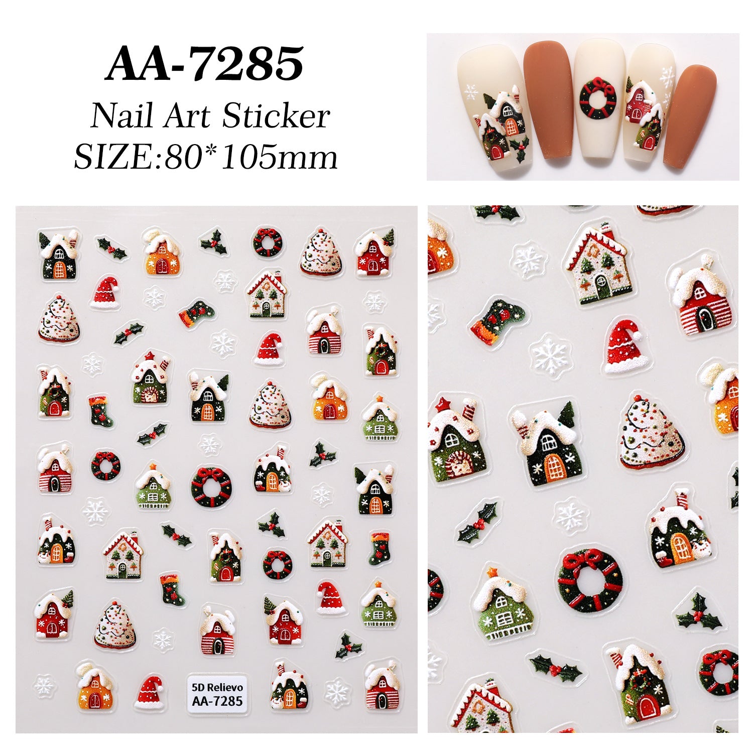 Original Christmas element nail art sticker 5D relief three-dimensional happy Christmas DIY nail sticker jewelry AA