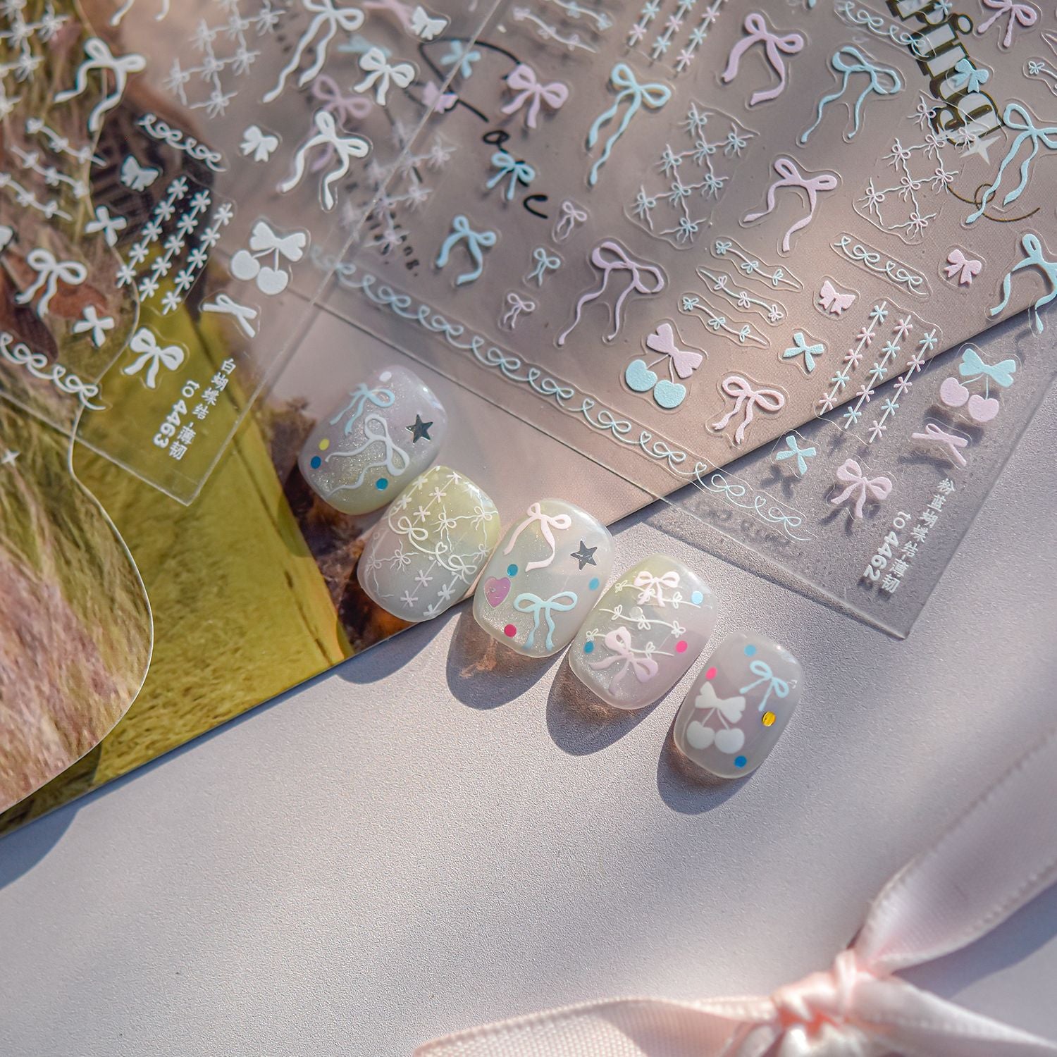 365nails: 파스텔 리본 양각 세트 – 네일 아트 스티커
