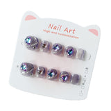 365nails: "aurora lavender starheart" – short squoval handmade kids press-on nails