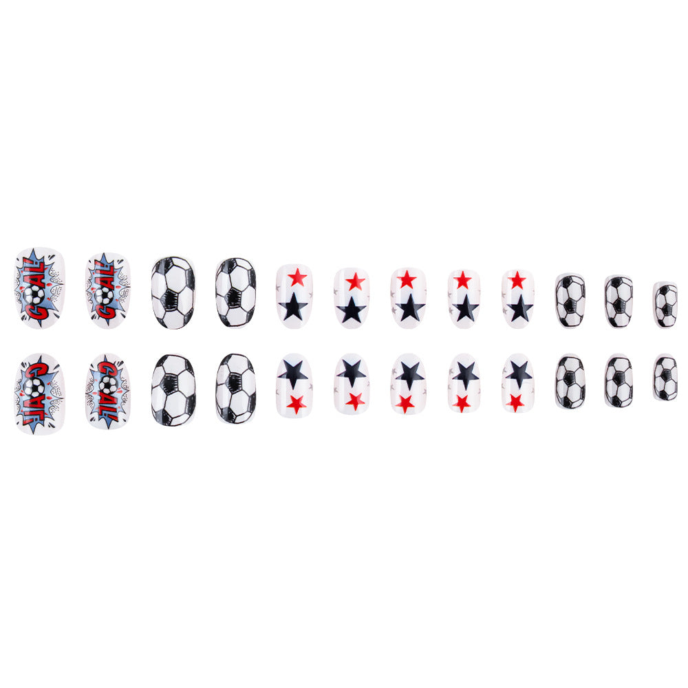 World Cup Minimalist White Stars Football Pattern Press-On Nails (Clean/24pcs/Oval)