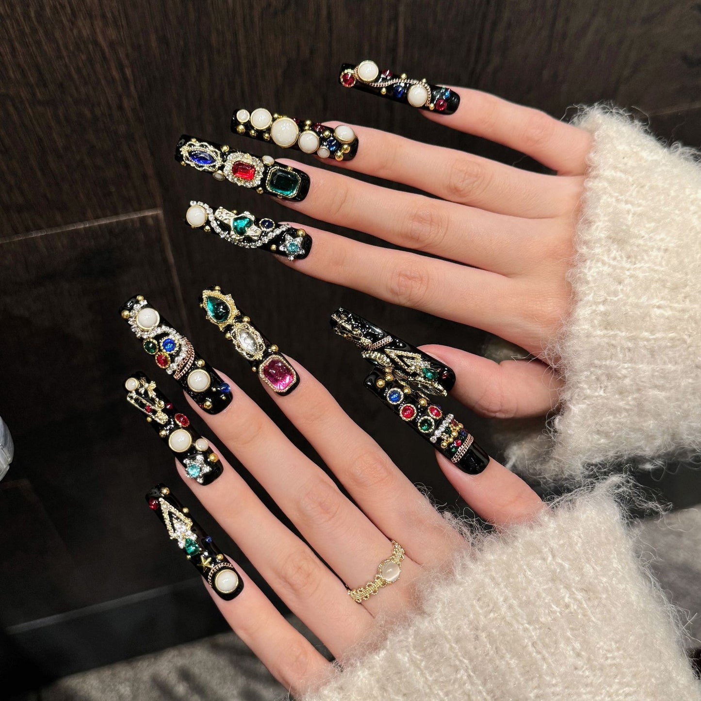 light luxury heavy industry zircon full diamond exotic water pipe ladder long press on nails | 365nails