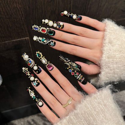 light luxury heavy industry zircon full diamond exotic water pipe ladder long press on nails | 365nails