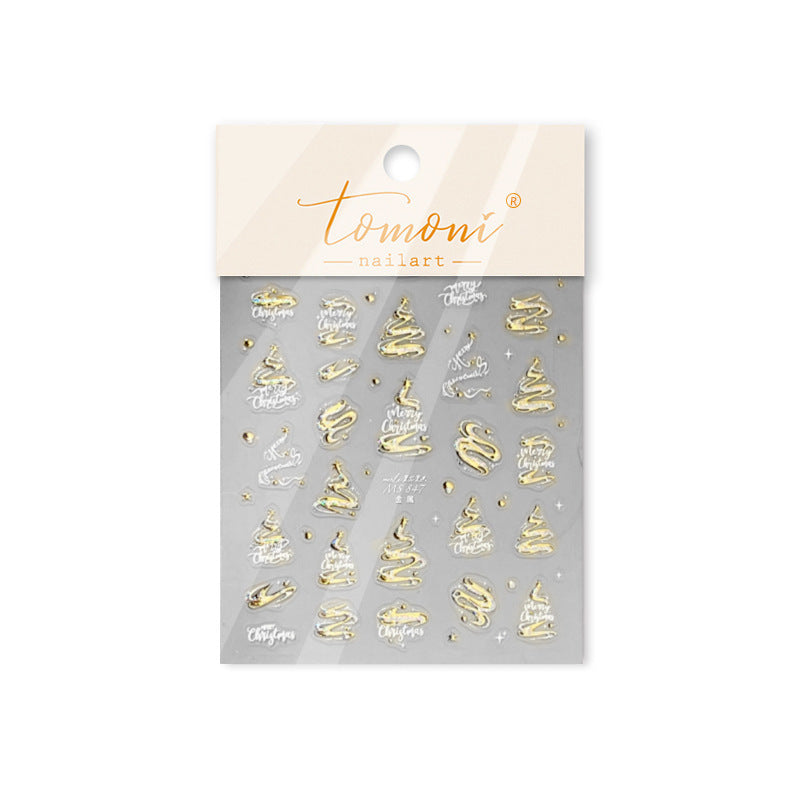 Holographic Christmas Tree & Festive Greeting Nail Sticker Set – "Shimmering Christmas Wishes"