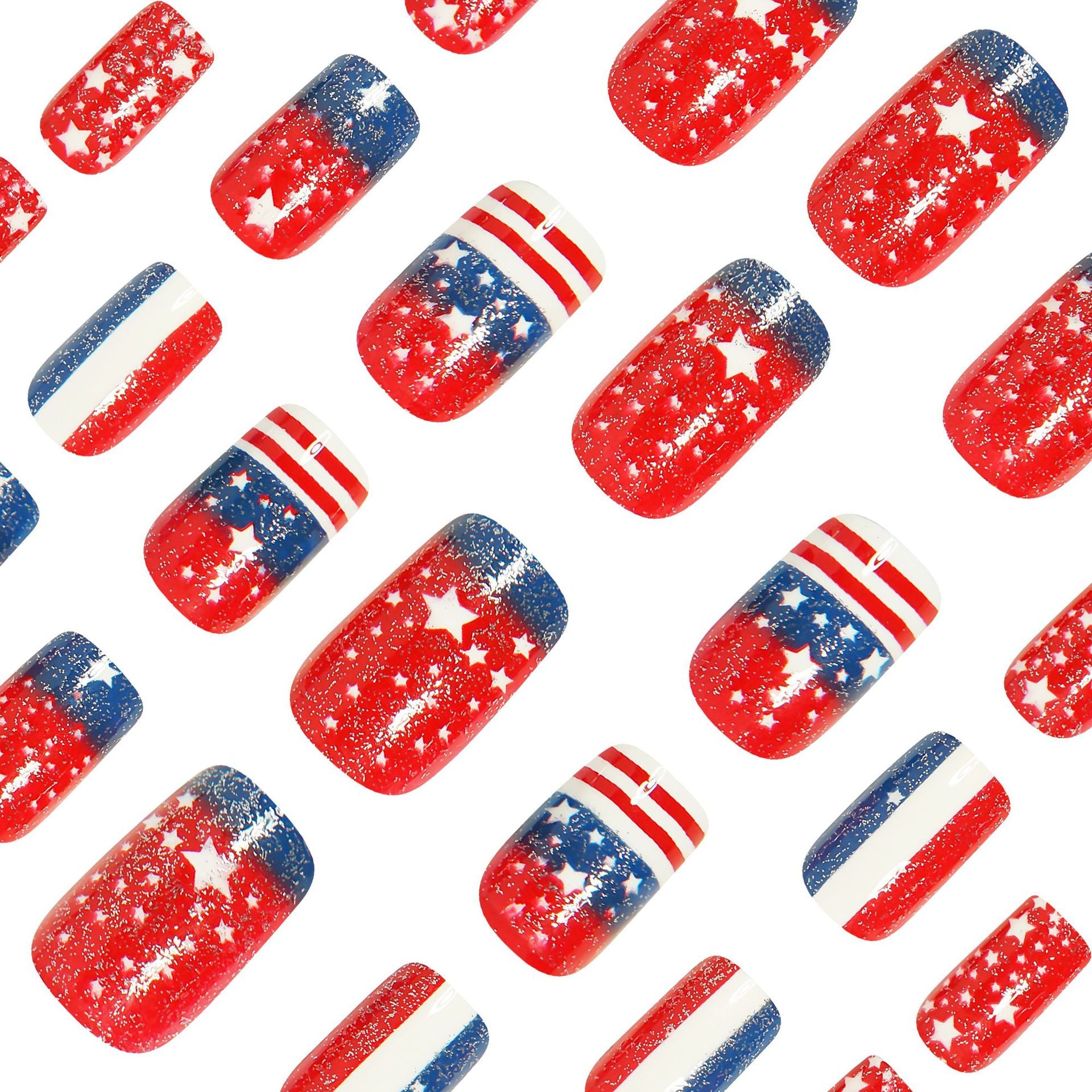 365nails: Independence Day Star-Stripes Glitter Ombre Press-On Nails