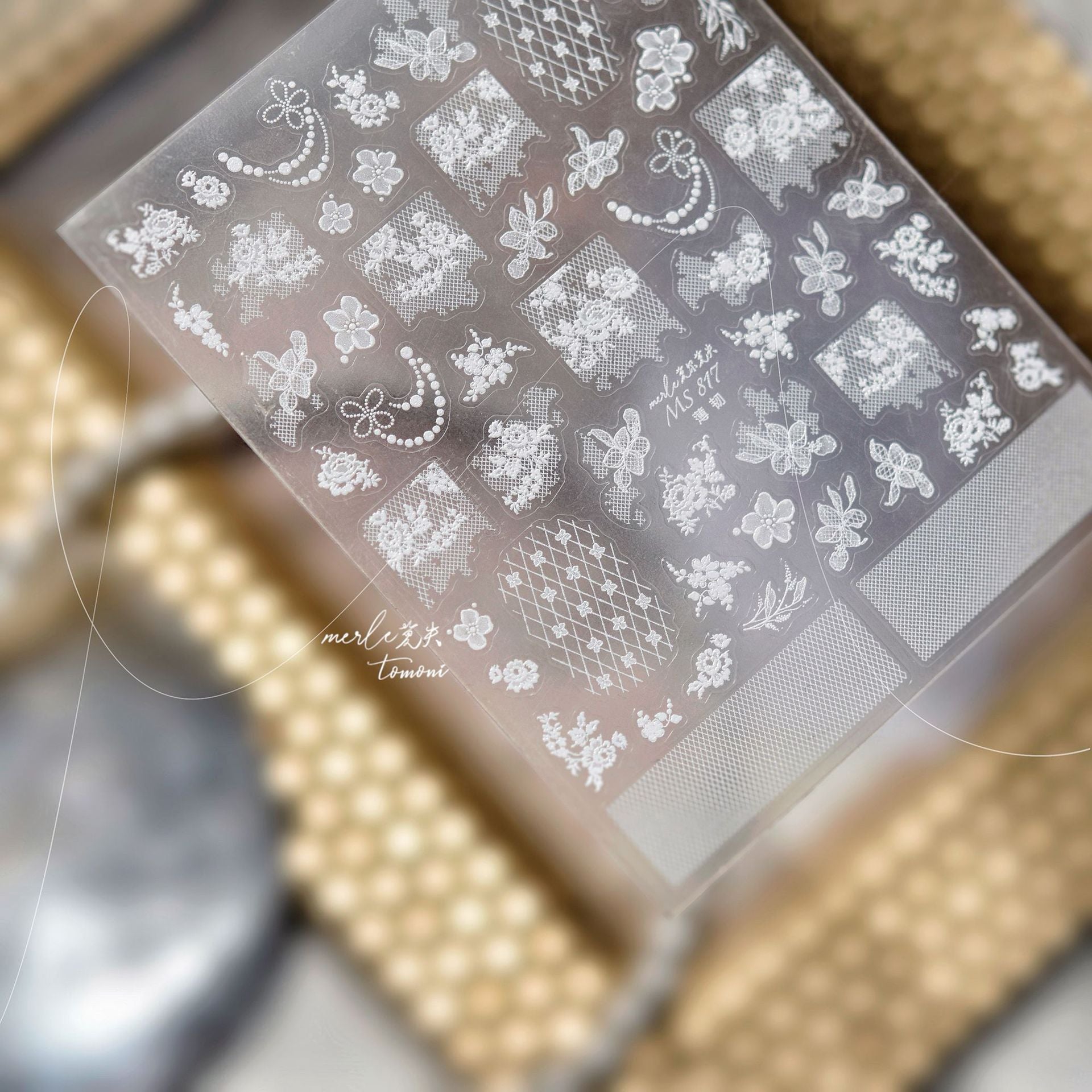 White Lace & Floral: "Bridal Elegance" – 3D Nail Sticker
