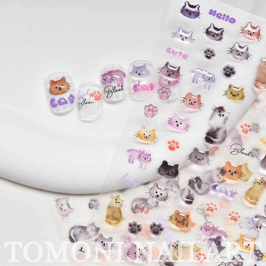 Cute Puppy & Kitten Nail Stickers – 5D Embossed Kawaii Pet Set