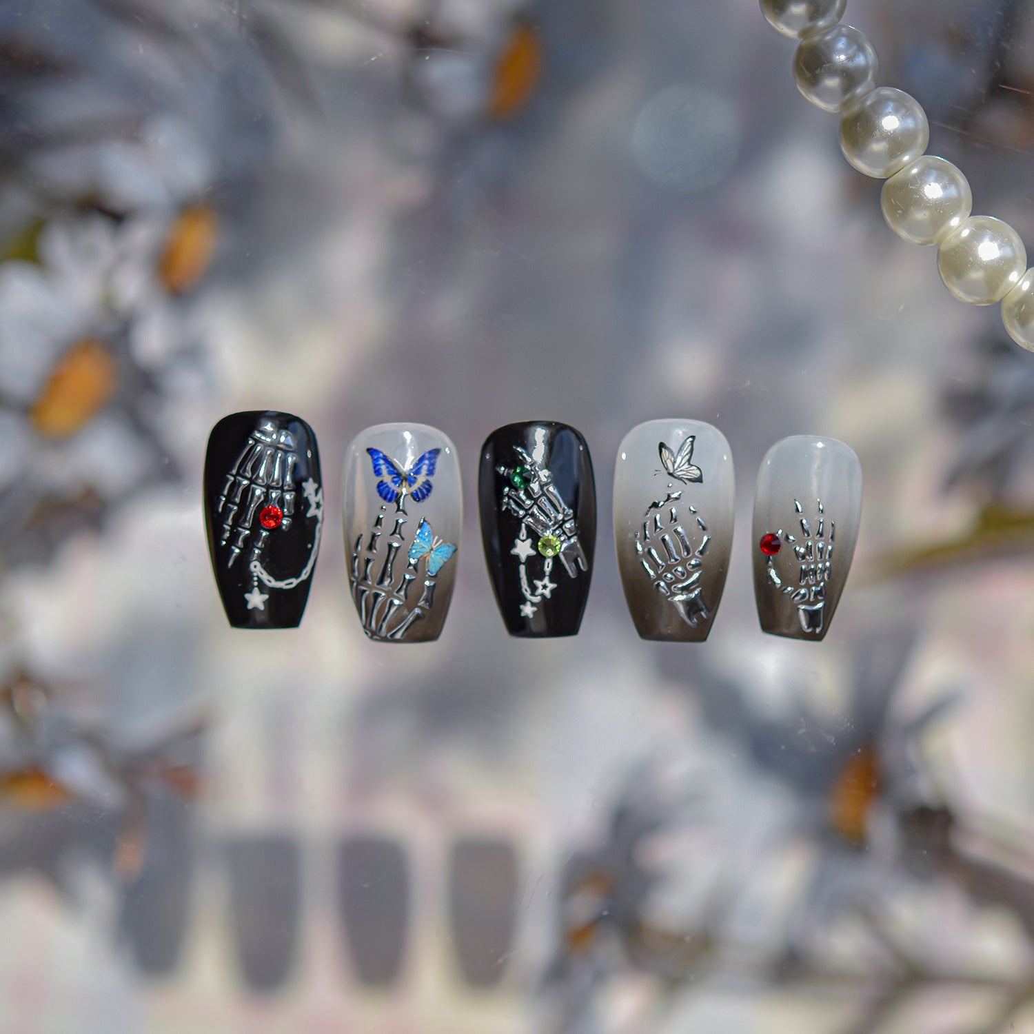 365nails: "Metallic Skeleton Hand & Butterfly" – Nail Art Stickers