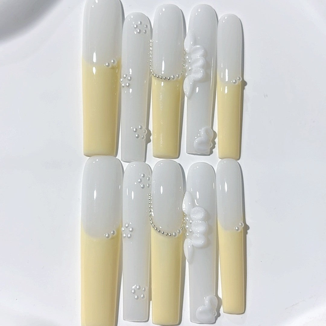 象牙黃珍珠極簡穿戴甲組