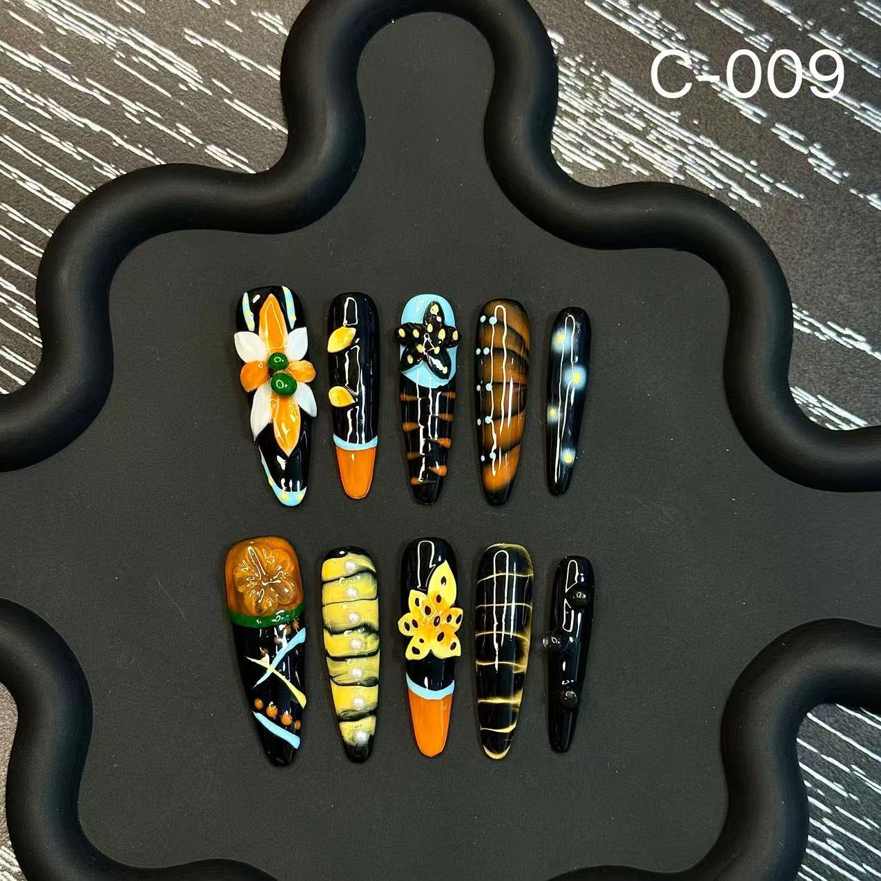 365nails: "Midnight Sparkle" – Rhinestone & Cat Eye Handmade Stiletto Nails