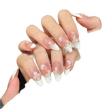 Soft Floral White Tip Press On Nail Set