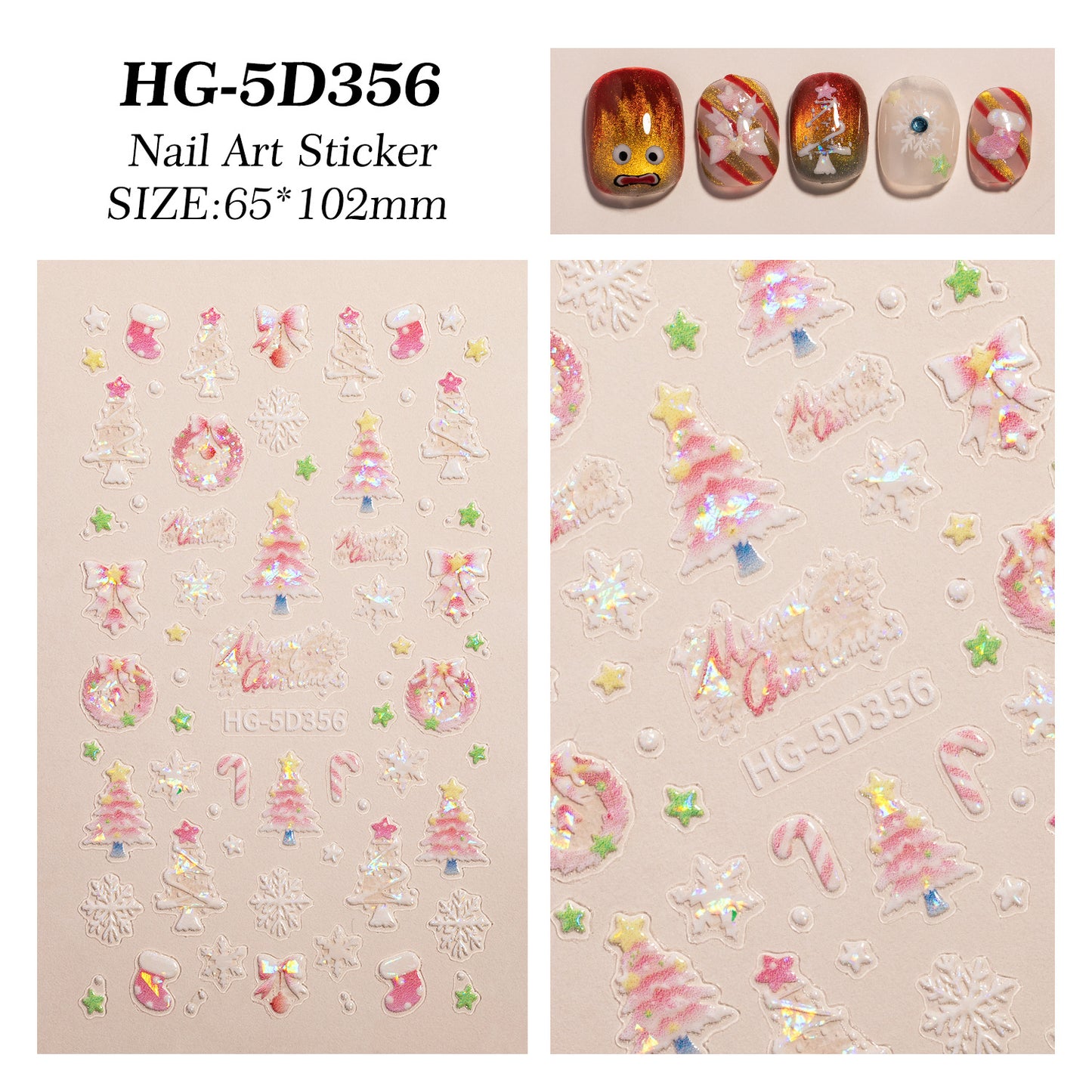 Christmas atmosphere nail art sticker 5D relief three-dimensional Santa Claus Elk nail sticker jewelry HG model