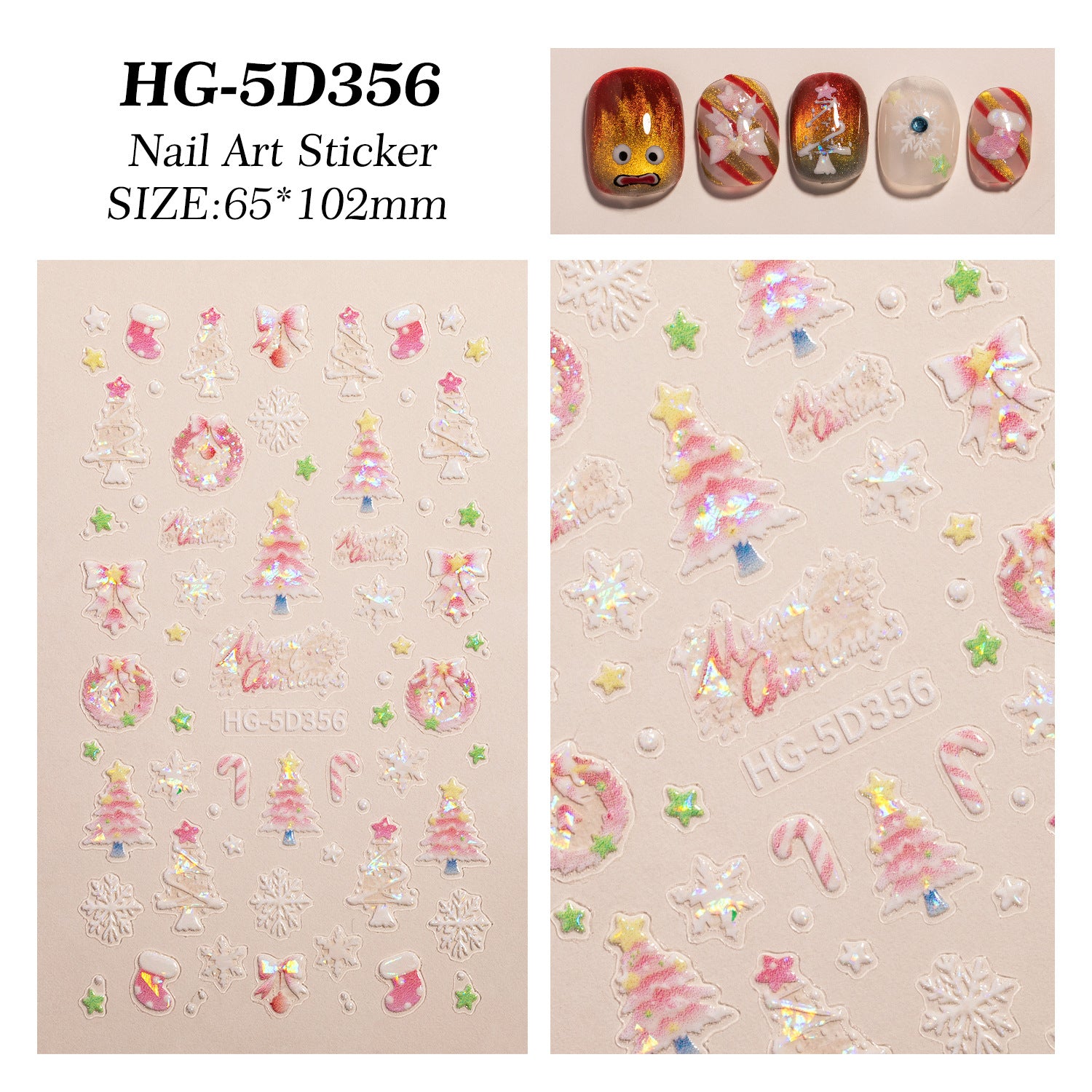 Christmas atmosphere nail art sticker 5D relief three-dimensional Santa Claus Elk nail sticker jewelry HG model