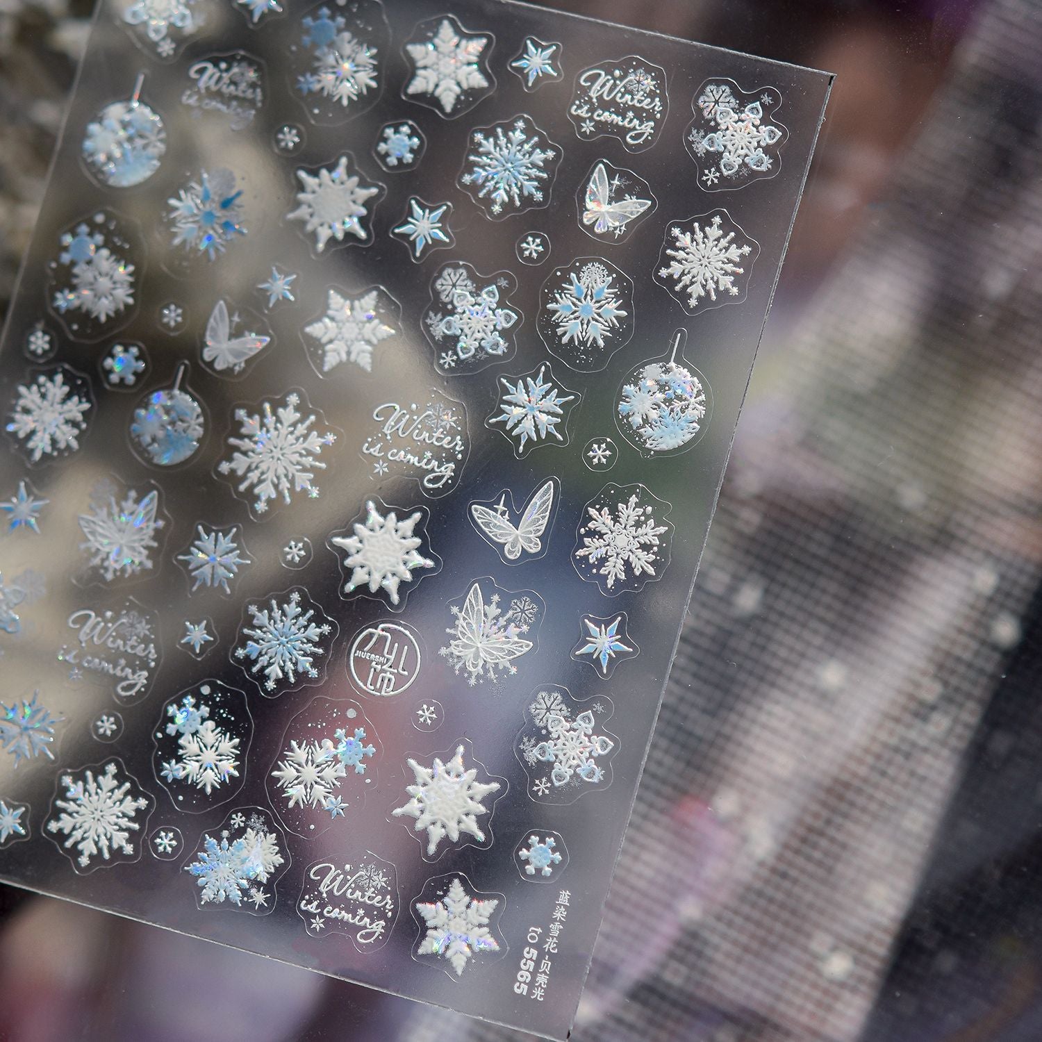 Holographic Snowflake Collection: "Winter Snowflake" – 3D Embossed Nail Sticker