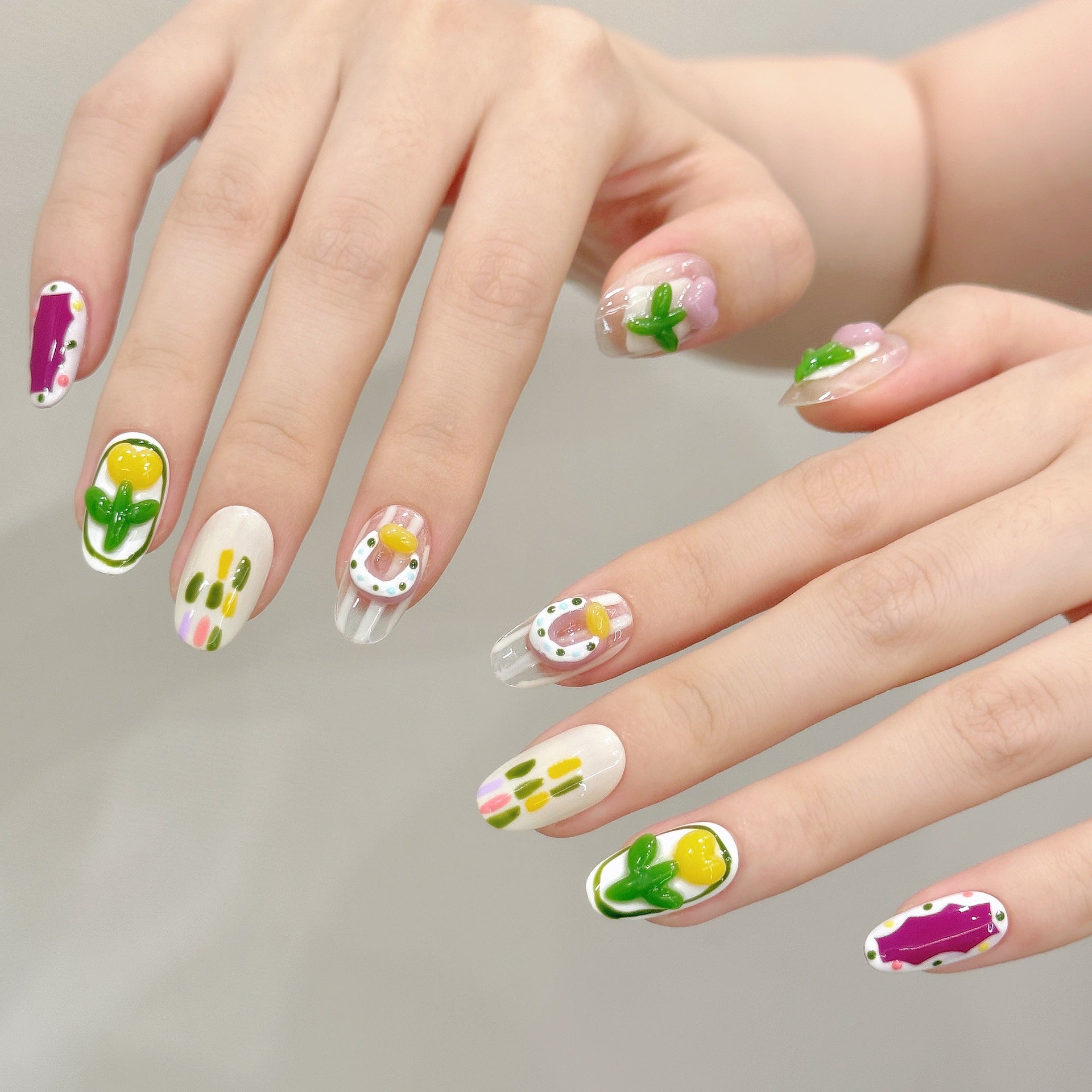 Desenho animado colorido fofo flor tridimensional verão arte de unha artesanal | 365nails