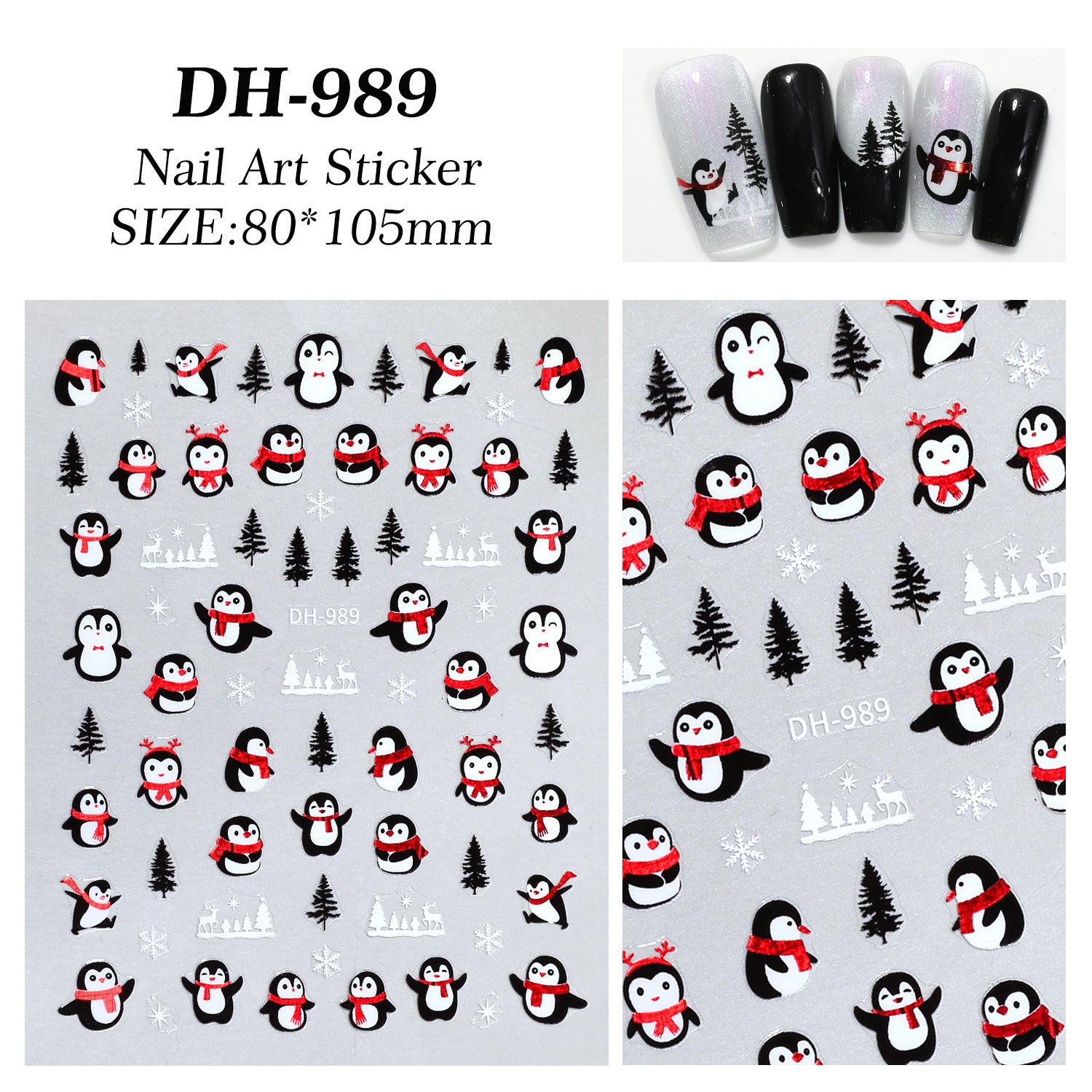 可愛聖誕雪人與小企鵝平面黏貼美甲貼紙 DIY DH