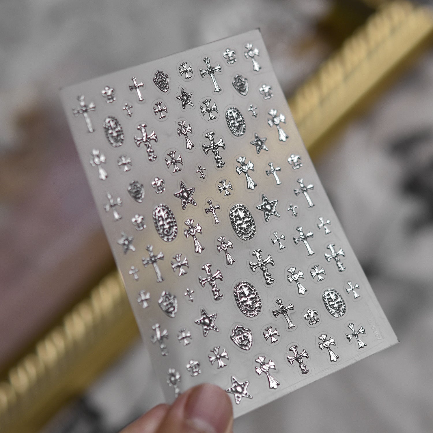 Gothic Cross Silver – Vintage Punk Nail Art Stickers
