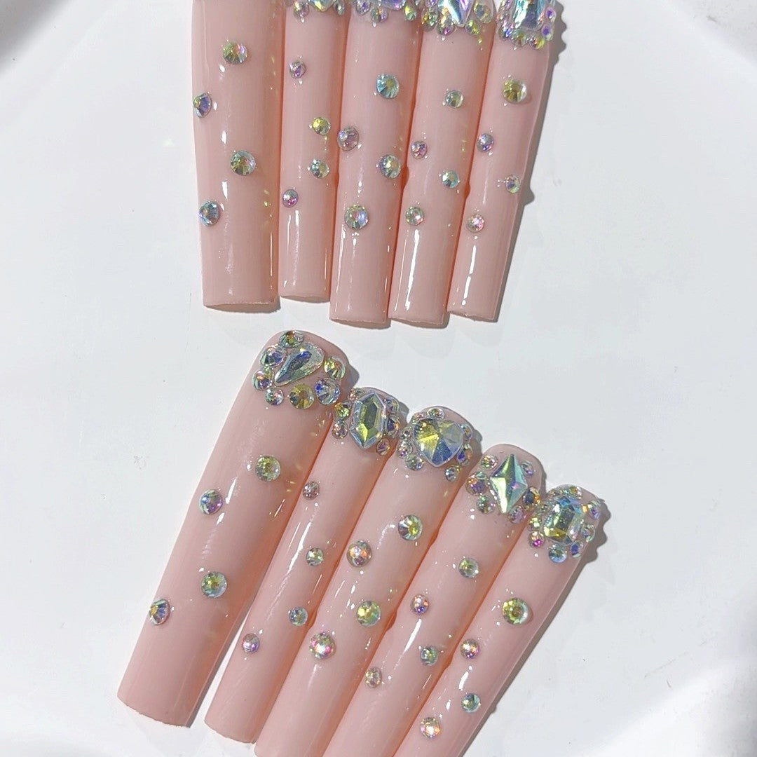 Blush Pink Crystal Minimal Glam Press On Nails