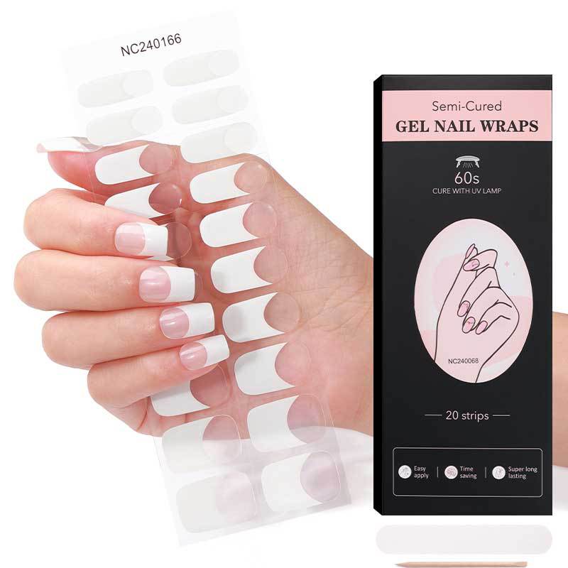 Semi-Cured Gel Nail Strips French Solid Color Clean Design (MOQ=3)