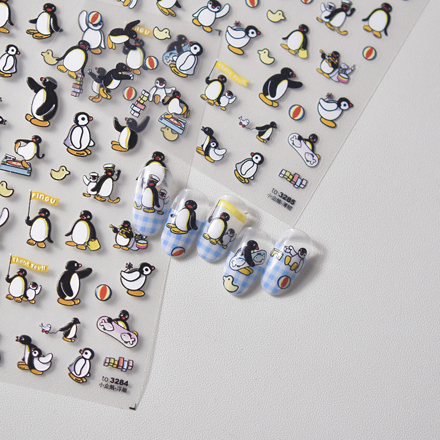 Cute Penguin Family – Sweet Cartoon Nail Art Stickers