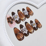 Three-dimensional amber engraved and smudged gold beads, retro temperament, niche   removable nail art pieces 24 pieces｜365nails