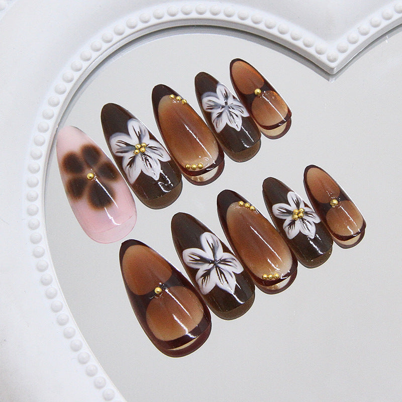 Three-dimensional amber engraved and smudged gold beads, retro temperament, niche   removable nail art pieces 24 pieces｜365nails