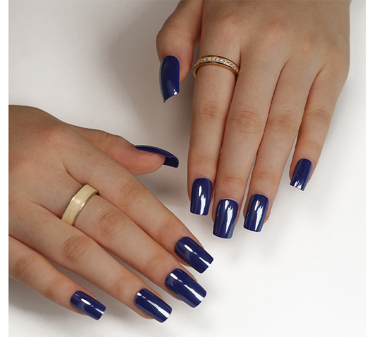 Blue press on nails manicure rectangular fake nails nails piece solid color nails piece press on nails piece nails sticker nails piece｜365nails