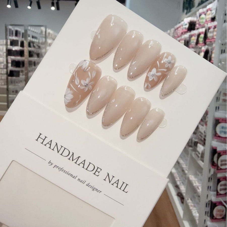 365nails: "Whispering Bloom" – 3D Floral Handmade Almond Nails