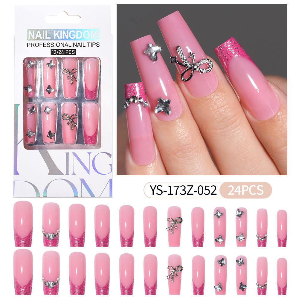 Press on nails fake nail patch extension nail Spice Girl medium rectangle removable 24 pieces with drill manicure