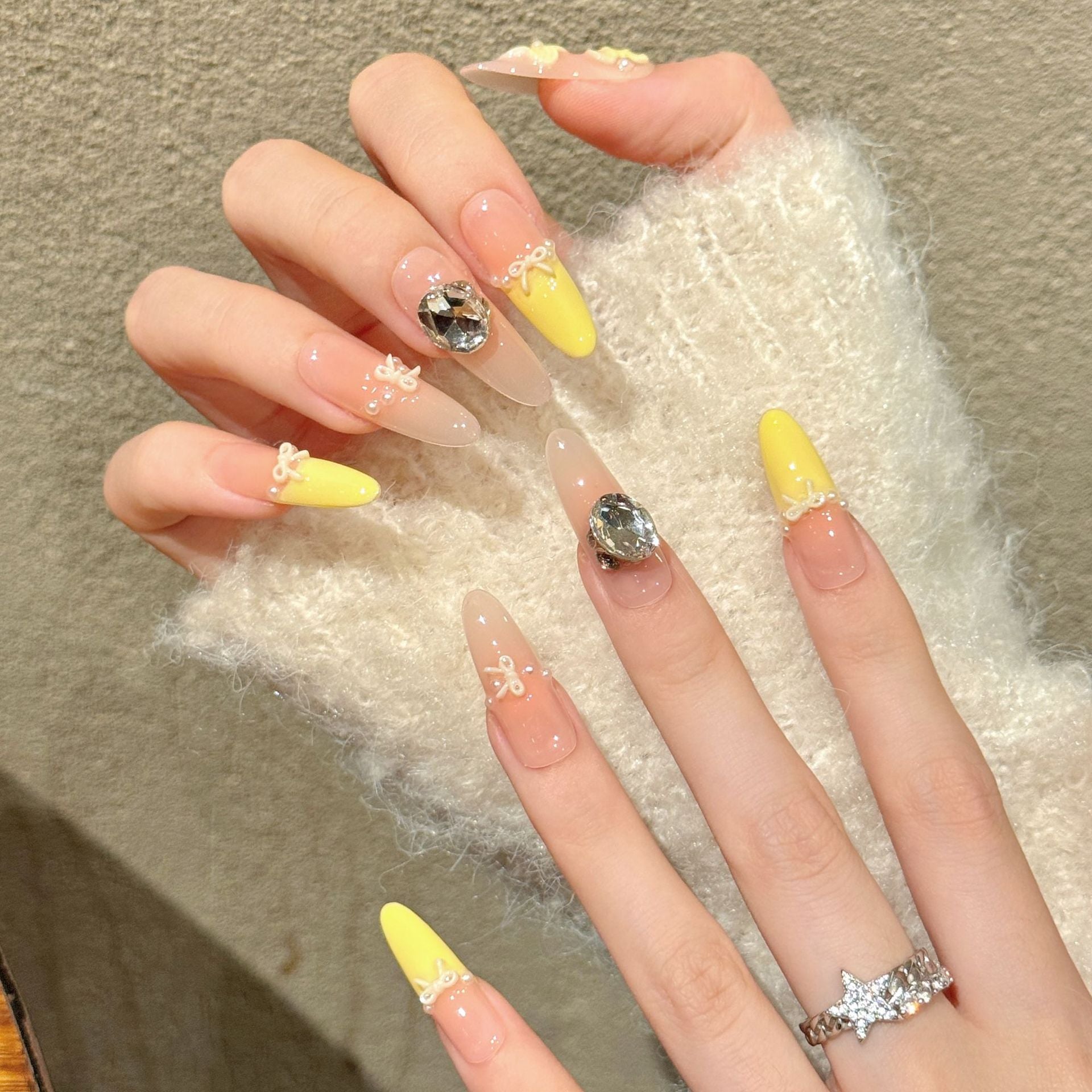 365nails: "Butterfly Sunlight" – Hand-Painted Floral French Tip Handmade Almond Nails