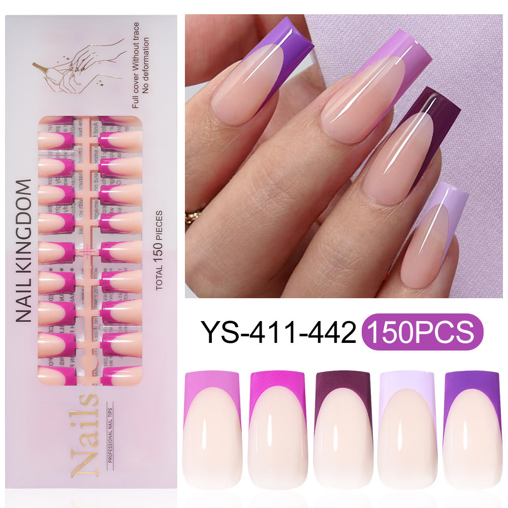 Nail Tips French press on nails, popular in Europe and the United States, five-color seamless 150 pieces, boxed removable nail prefabricated patch nail art piece